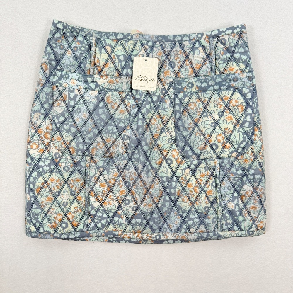 Free People Quilted Mini Skirt in Blue and Cream Floral